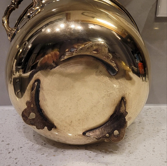 Vintage Brass Pot Planter Cachepot  Ornate Handles Footed - Picture 4 of 5